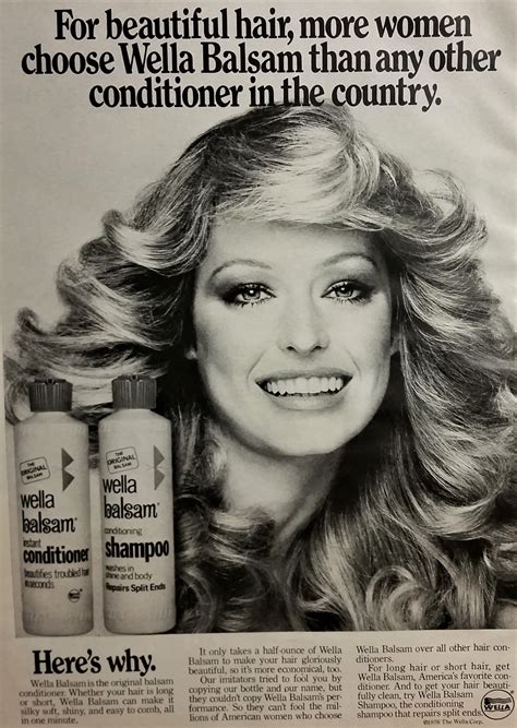 Farrah Fawcett 1976 Wella Balsam Shampoo Ad Bw Photo Charlies Angel 70s