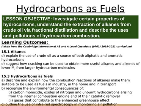 Organic Chemistry #5: Hydrocarbons as Fuels (Slides and Student Led Tasks) | Teaching Resources