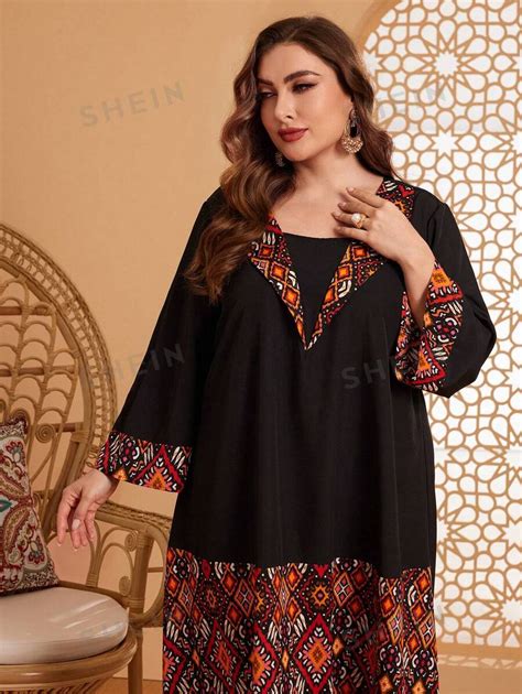 Shein Najma Women S Plus Size Geometric Patterned Arabian Clothing