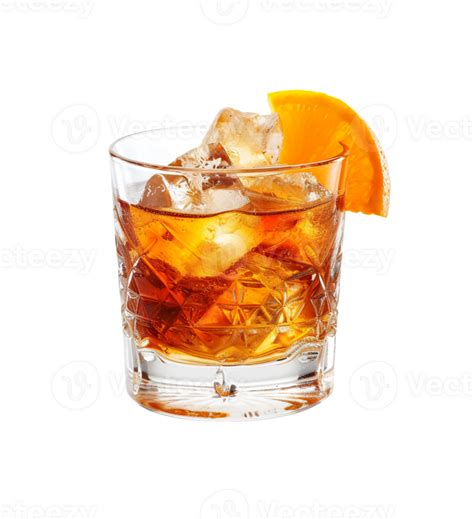 Refreshing Cold Old Fashioned Cocktail With Ice And Orange Slice