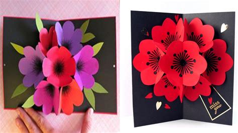 How to Make A Bouquet Flower Pop-up Card, DIY 3D flower POP UP, valentines Day 2017