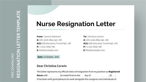 Letter Of Resignation Nursing