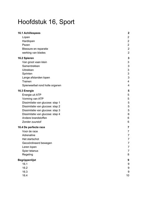 Samenvatting Biologie VWO 6 Hoofdstuk 16 Sport Inclusief