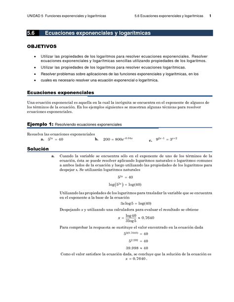 Solution Ecuaciones Exponenciales Y Logaritmicas Studypool