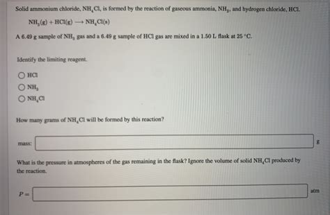 Solved Solid Ammonium Chloride NH Cl Is Formed By The Chegg