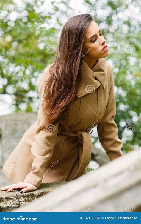 Cute Long Haired Brunette Outside Stock Photo Image Of Lonely Leisure