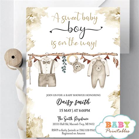 Desert Boho Baby Shower Invitations Template Printable Pampas Grass