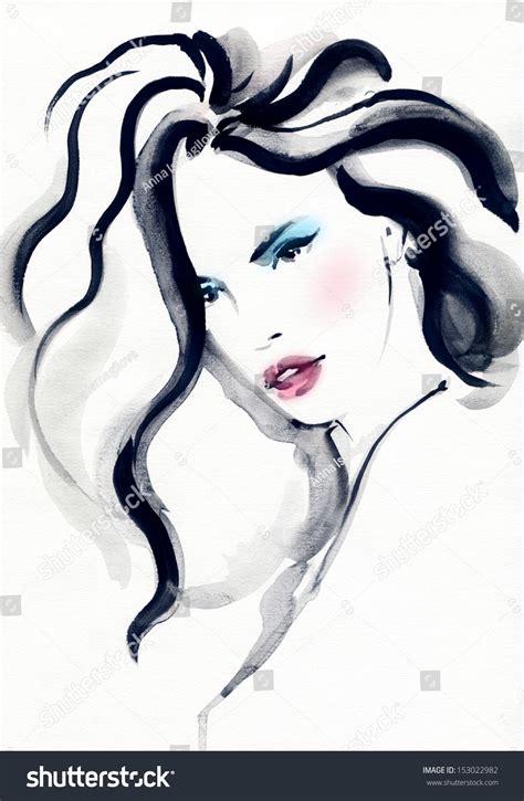 Beautiful Woman Face Watercolor Illustration Stock Illustration