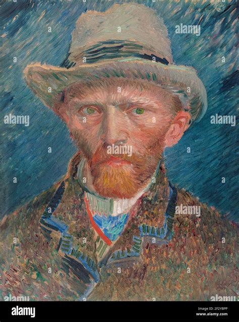 Self Portrait Of Vincent Van Gogh Bust With Brown Coat And Gray Hat