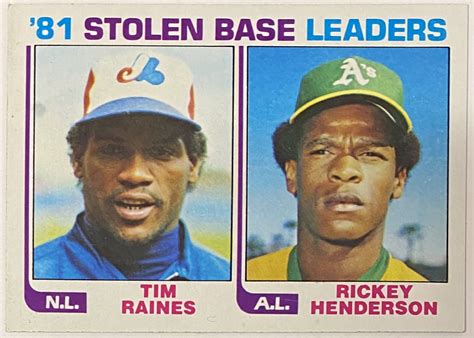 Rickey Henderson Tim Raines 1982 Topps Baseball Stolen Base Leaders