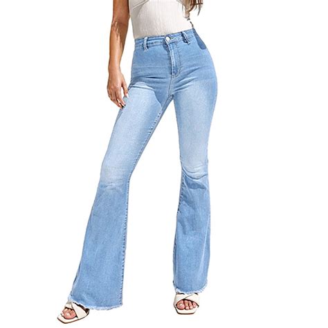 Quyuon Skinny Jeans For Women Stretchy Mid Waist Stretch Flare Jeans Wide Leg Bell Bottom Denim