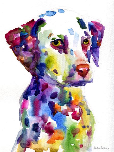 Colorful Dalmatian Puppy Dog Portrait Art Painting By Svetlana Novikova