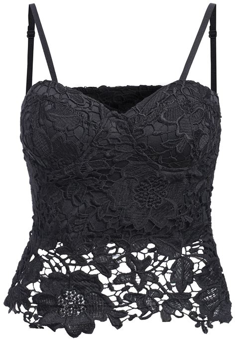 Black Spaghetti Strap Floral Crochet Lace Cami Top Lace Cami Top