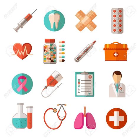 Flat Icons Set Of Medical Equipment Pharmaceutical Products And Health