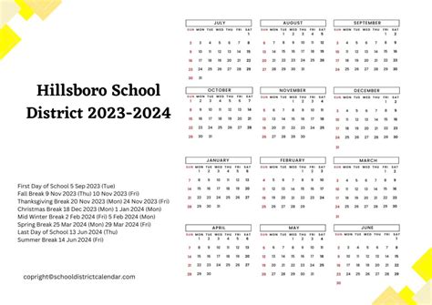 Hillsboro School District Calendar Holidays 2023-2024