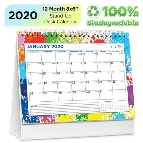 2020 Ecoearth Standing Desk Calendar 100 Biodegradable 8x6 Vivid