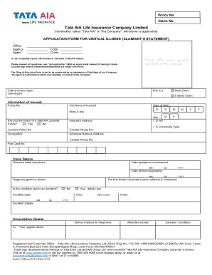 Fillable Online Total And Permanent Disability Claim Form Tata AIA