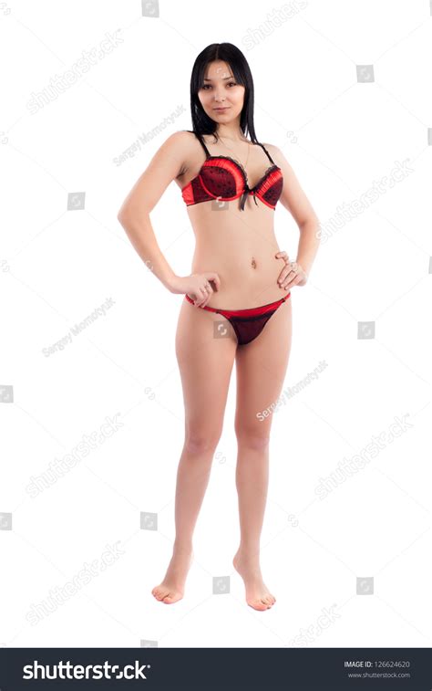 Sexy Brunette Red Lingerie On White Stock Photo 126624620 Shutterstock