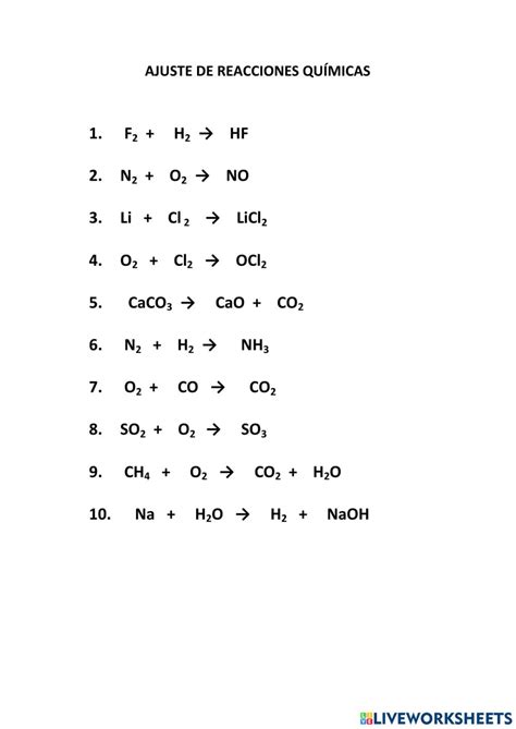 Ajustar reacciones químicas 3º ESO Ejercicios Resueltos