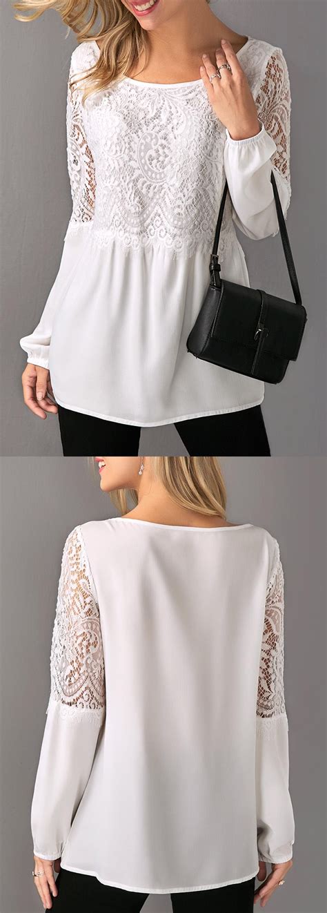 White Long Sleeve Lace Patchwork Blouse Наряды Одежда Шикарные наряды