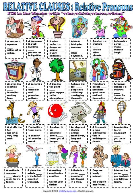 Pdf Relative Clauses Relative Pronouns Who Which Whose Whom Worksheet