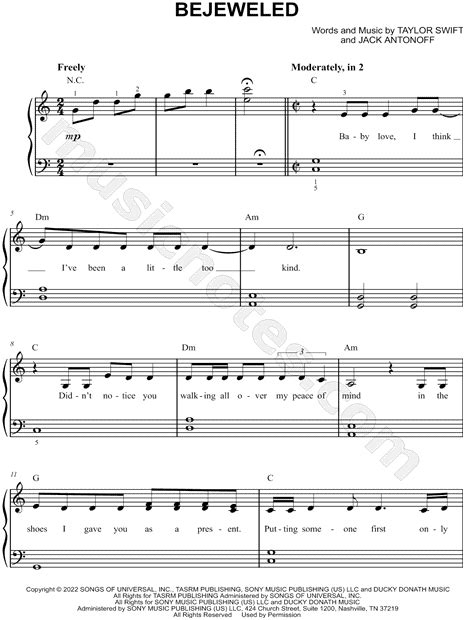 Taylor Swift Bejeweled Sheet Music Easy Piano In C Major Download And Print Sku Mn0265121