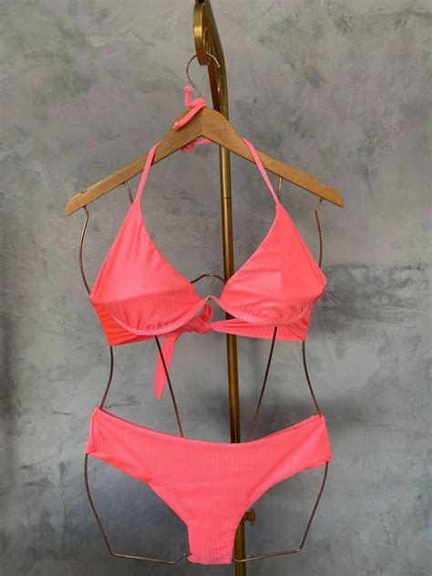 Plus Size Bikini With Single Underwire And Double String Coral Mode