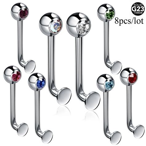 8Pcs Lot Titanium Christina Vertical Hood Piercing Crystal Gem Lip