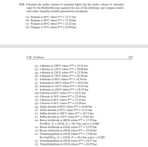 Calculate The Molar Volume Of Saturated Liquid Chegg