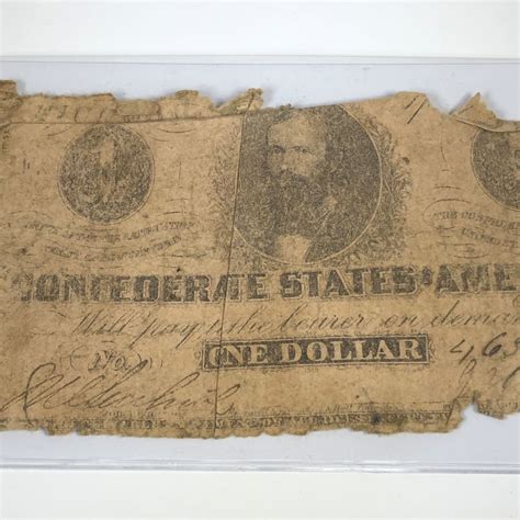 1862 Confederate States Of America 1 Note Richmond Property Room