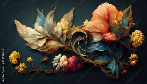 Elegant floral background in Baroque style. Retro decorative flower art design. Digital ...