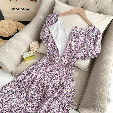 Korean Floral Floral Midi Dress For Women Kimutomo Casual Fashion With