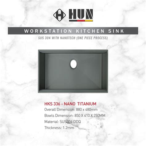 HUN Workstation Kitchen Sink With Nanotech Nano Titanium HKS336 Kuala