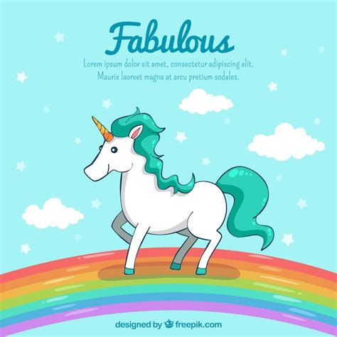 Fondo De Arcoiris Con Unicornio Vector Gratis