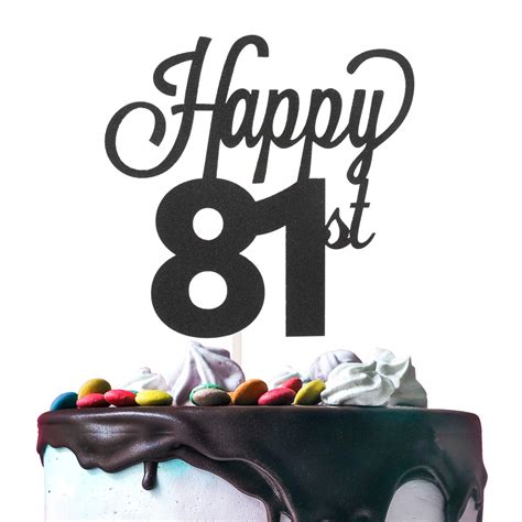 Lingteer Happy 81st Birthday Black Cake Topper Cheers To