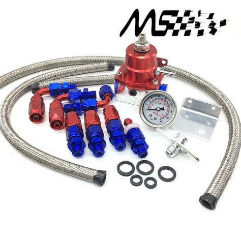 Universal Injected Blue Fuel Pressure Regulator Kit Liquid Gauge With