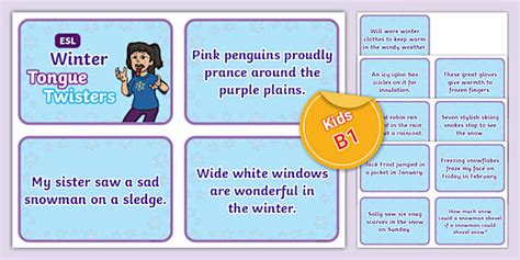 Esl Winter Tongue Twister Cards Teacher Made Twinkl