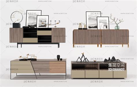 新中式实木电视柜摆件组合3d模型下载 【集简空间】「每日更新」