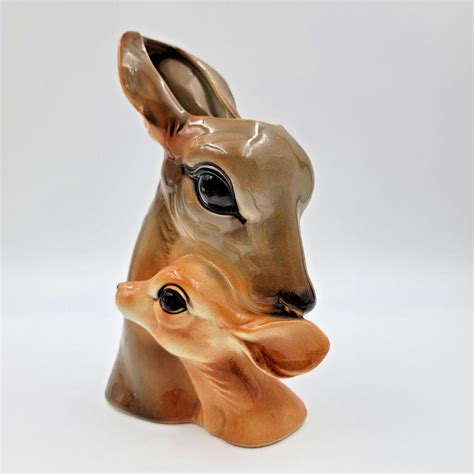 Vtg Royal Copley Deer Doe And Fawn Vase Floral Figural Flower Pot Bambi