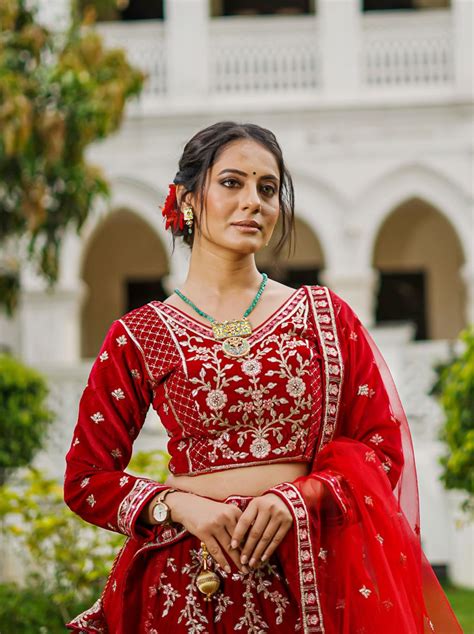 Buy Blood Red Bridal Lehenga At Rs 9450 Online From Chansi Trendz F