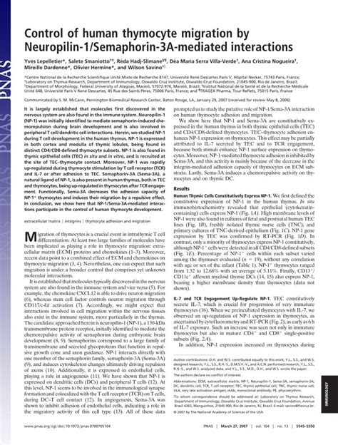 Pdf Control Of Human Thymocyte Migration By Neuropilin Semaphorin