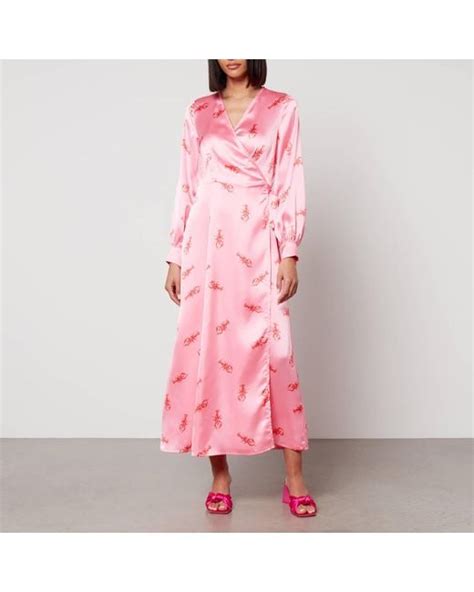 Never Fully Dressed Printed Satin Wrap Maxi Dress In Pink Lyst