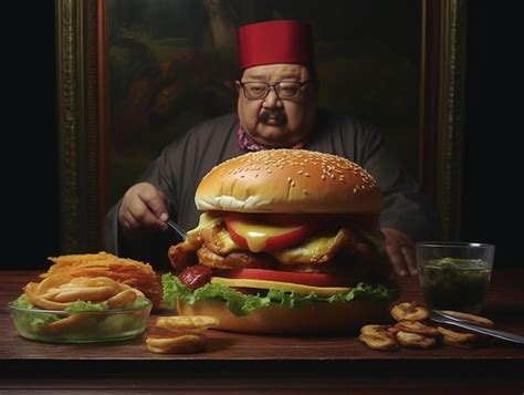 Premium AI Image A Big Fat Man Eat Junkfood AI Generative