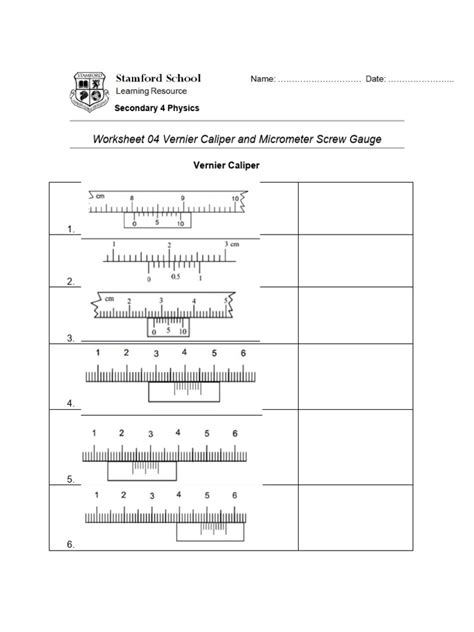 Sec 3 Worksheet Vernier Caliper And Msg Pdf