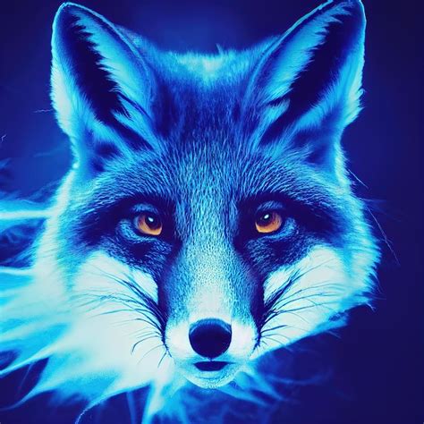 Premium Photo | Neon blue fox face isolated over dark background