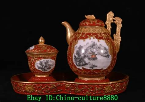 5 QIANLONG ÉMAIL couleur peinture en porcelaine Feng Shui Shanshui pot