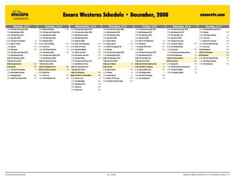 Encore Westerns - December, 2008 Schedule - Starz