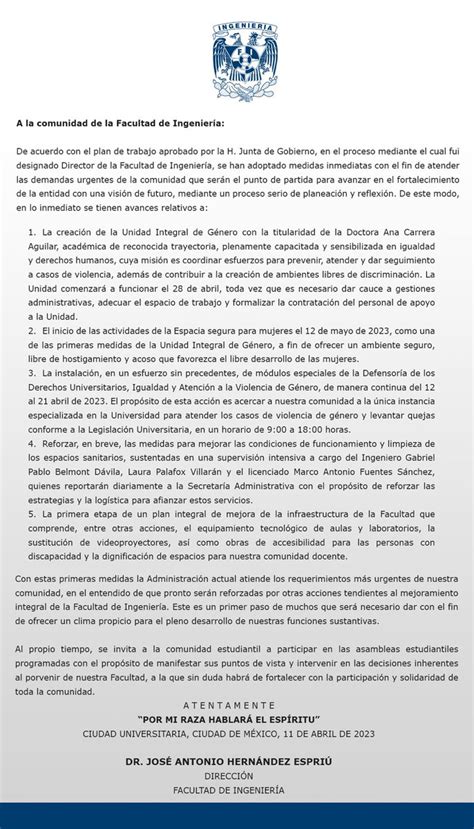 SEFI UNAM On Twitter RT FIUNAM MX Mensaje A La Comunidad De La