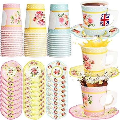 Amazon Silifine Sets Tea Party Paper Cups And Saucers Oz