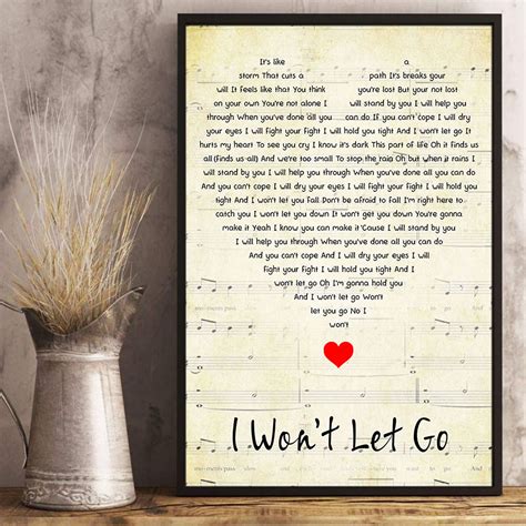 I Won't Let Go Lyrics Song Poster Heart Shape Posters Gift | Etsy